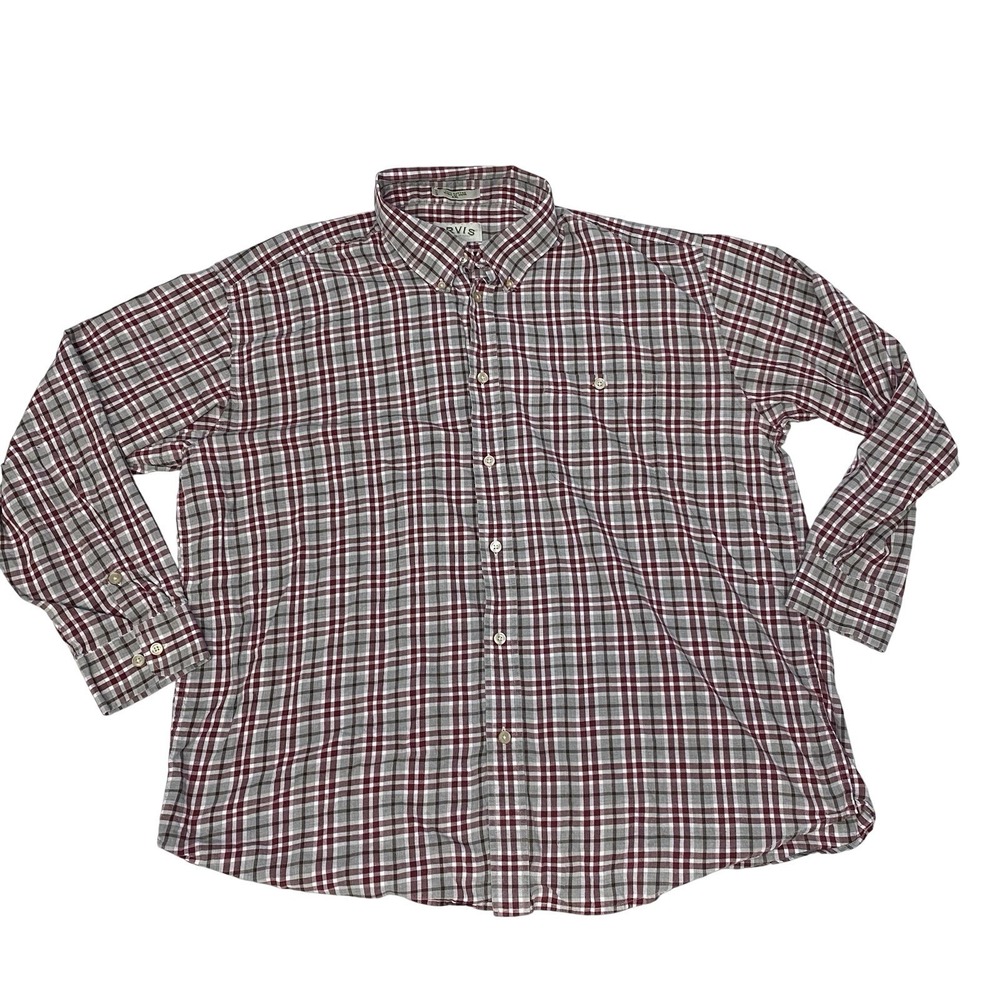 Orvis Button Down Shirt Mens XXL Red Plaid Cotton Long Sleeve Casual